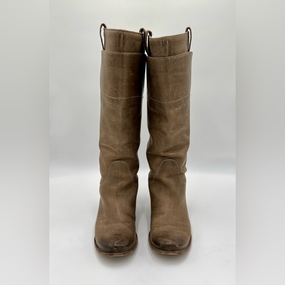 Frye “Paige” taupe tall motorcycle boots - Picture 4 of 8